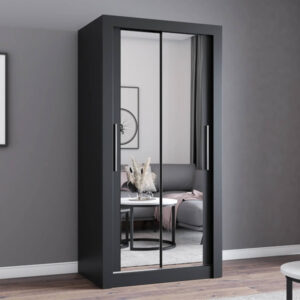 100cm Wide Mirror Sliding Wardrobe in black